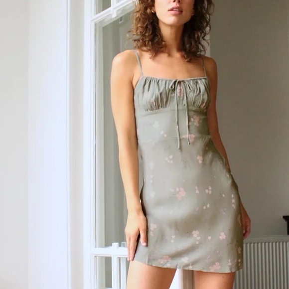 WILFRED Mini  Bellow Dress Sage Frost Green Floral 4 Small Bustier Style Aritzia - Picture 2 of 12